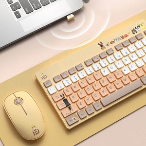 2.4GHz Wireless Cute Colorful Animal Combo Keyboard Mouse Slim Small Setup