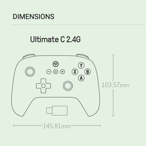 2.4GHz Wireless Cute Pastel Gamepad Vibration Turbo PC Steam Dimensions