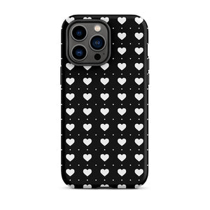 Black Lovely Minimalist Repeated Heart iPhone 14 Pro Max Tough Case