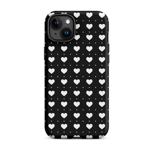 Black Lovely Minimalist Repeated Heart iPhone 15 Plus Tough Case