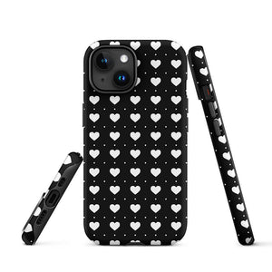 Black Lovely Minimalist Repeated Heart iPhone 15 Tough Case Picture