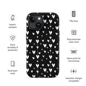 Black Minimalist Lovely Aesthetic Heart iPhone 15 Tough Case Features
