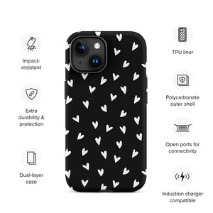 Black Minimalist Multi-Shape Heart iPhone 15 14 Tough Case Features