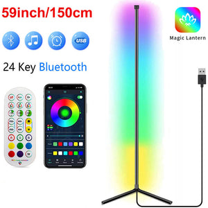 Black RGB Corner Lamp Floor Bluetooth Remote Control USB