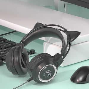 Black RGB Pastel Feline Headset Microphone HiFi USB 3.5mm Jack