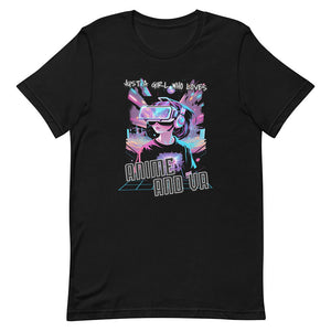 Black Virtual Reality Purple Hair Anime Girl Tee Headset