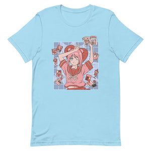 Blue Pink Pom Pom Hair Girl Tee Blink Eye