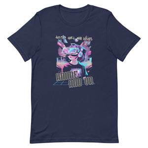 Blue Virtual Reality Purple Hair Anime Girl Tee Headset