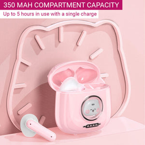 Bluetooth 5.1 Cute Chubby Capsule Cat Earphones Built-In Mic 350mAh Compartiment Battery Capacity