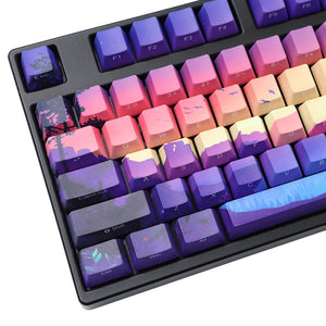 Cartoon Sunset Landscape PBT Keycaps Personalized Keyboard Keys Left View