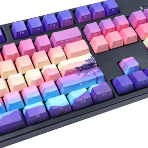 Cartoon Sunset Landscape PBT Keycaps Personalized Keyboard Keys Middle View
