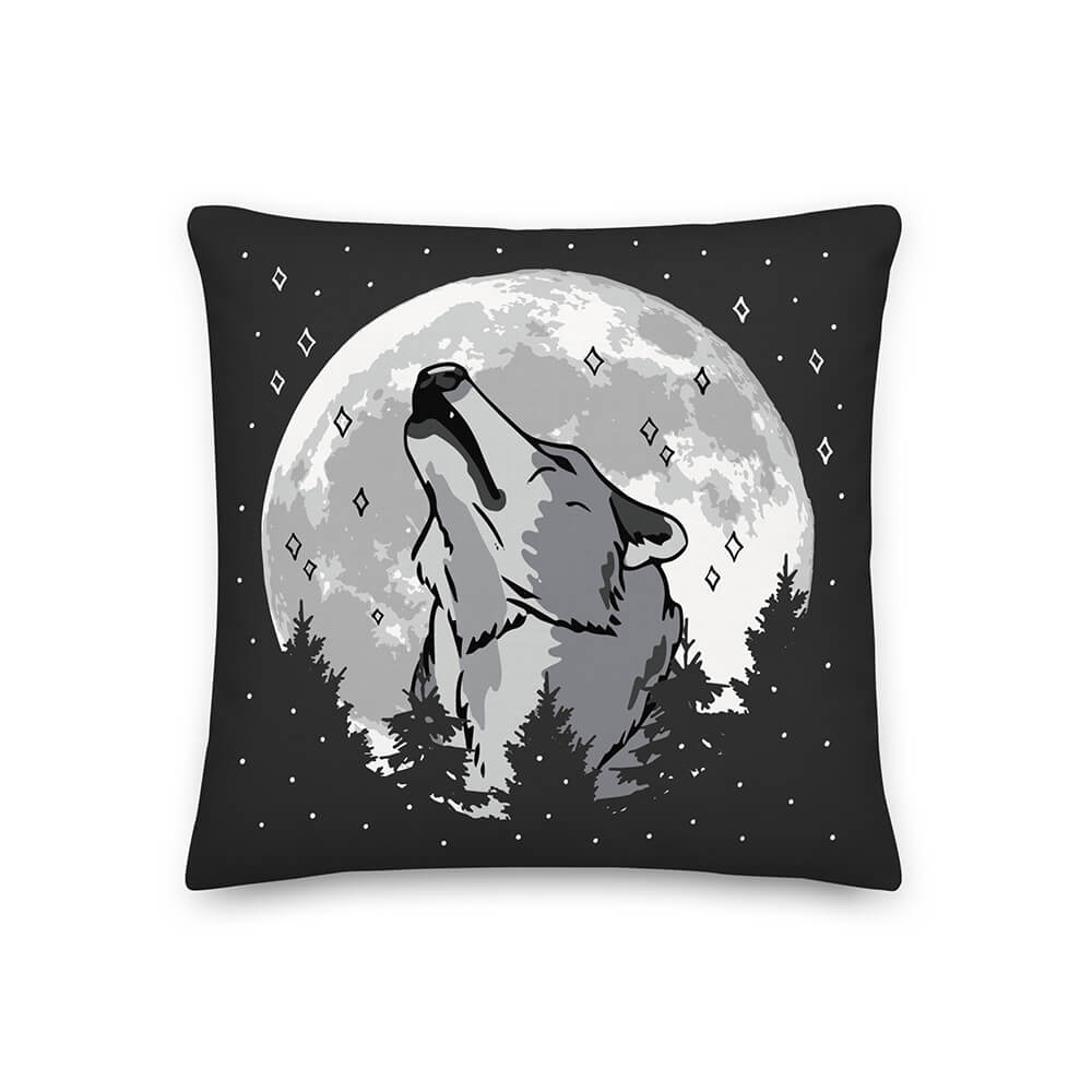 Cartoonish Howling Werewolf Full Moon Throw Pillow 18x18"