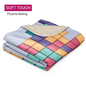 Colorful Retro Game Tile Cube Sherpa Blanket Soft Touch