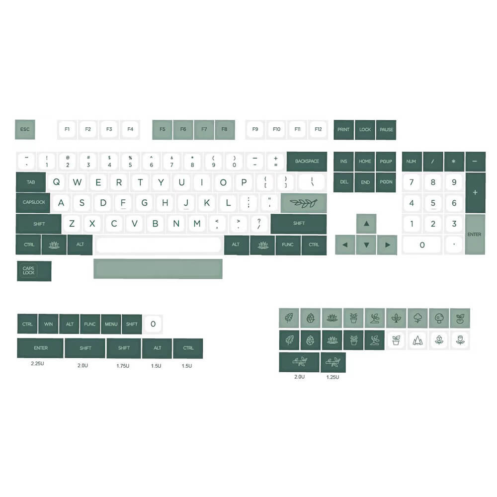 Cozy Green Botanical Garden PBT Keycaps Keyboard Keys