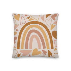 Cute Seasonal Cozy Rainbow Heart Throw Pillow 18x18"