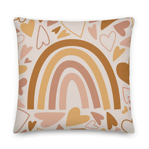 Cute Seasonal Cozy Rainbow Heart Throw Pillow 22x22"