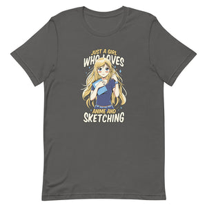 Gray Cute Long Blonde Hair Sketch Girl Tee Blush
