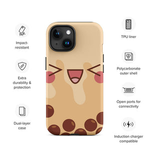 Happy Emoji Face Bubble Tea iPhone 15 Rugged Case Features