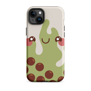 Kawaii Happy Face Bubble Tea iPhone 15 Plus Rugged Case