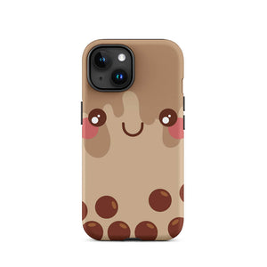 Kawaii Smiling Face Bubble Tea iPhone 15 Rugged Case