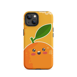 Kawaii Surprised Personified Orange Face iPhone 14 Rugged Case