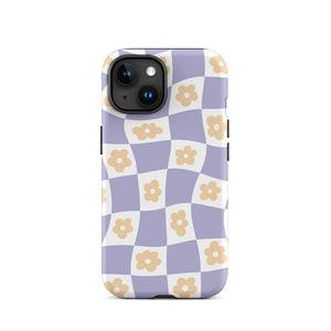 Pastel Floral Uneven Checkered Pattern iPhone 15 Rugged Case