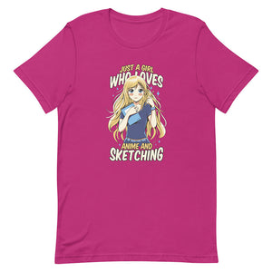 Pink Cute Long Blonde Hair Sketch Girl Tee Blush