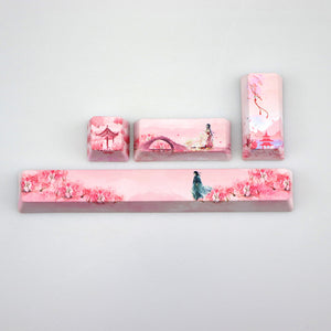 Pink Flowery Traditional Garden PBT Keycaps Customized Keyboard Keys
