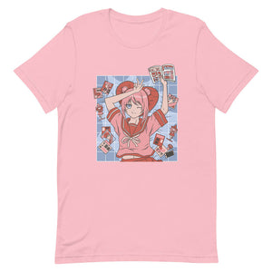 Pink Color Pink Pom Pom Hair Girl Tee Blink Eye