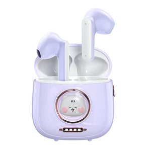 Purple Bluetooth 5.1 Cute Chubby Capsule Cat Earphones Built-In Mic