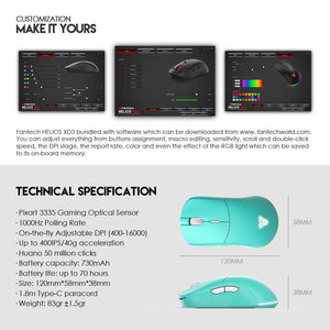 RGB 2.4GHz Wireless Competitive Optical Green Mouse 16000 DPI 400 IPS Features