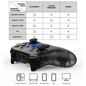 RGB 2.4GHz Wireless Mobile Controller Vibration Tri-Mode Connectivity Macro