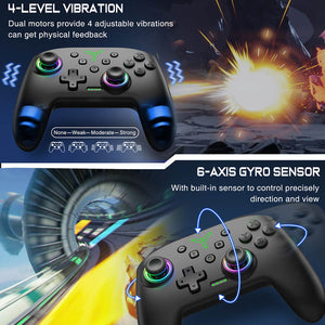 RGB Black Bluetooth Gamepad Vibration Turbo Macro Switch Features