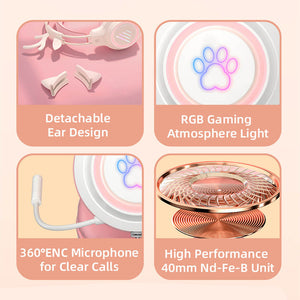 RGB Pastel Feline Headset Microphone HiFi USB 3.5mm Jack Features