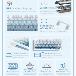 RGB Slim Gradient Color Mechanical Keyboard USB Gasket Structure Features