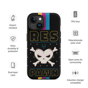 Vintage Game Over Respawn Skull iPhone 15 Tough Case Features