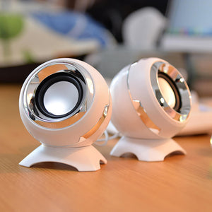 White 2.0 Mini Space Capsule Round Reactor Speakers 3.5mm AUX USB