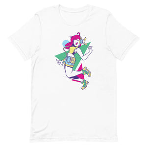 White Joyful Long Hair Girl Headphones Tee Music Lover