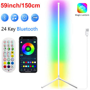 White RGB Corner Lamp Floor Bluetooth Remote Control USB