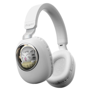 White Wireless Space Capsule Happy Cat Headphones RGB