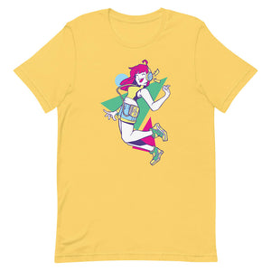 Yellow Joyful Long Hair Girl Headphones Tee Music Lover