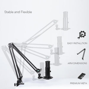 Zero Latency Metal Cardioid Microphone Pop Filter Mute Flexible Boom Arm Stand
