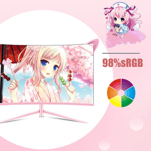 27" Pink Curved Monitor Full HD 1080p 2ms VA 165hz HDMI 98% sRGB
