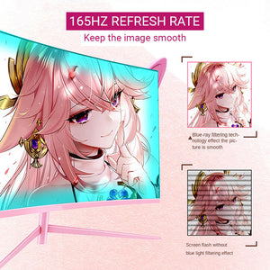 27" Pink Curved Monitor FHD 1080p 2ms VA 165hz Refresh Rate HDMI 98% sRGB