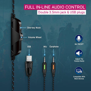 3D Stereo Modern Gaming Headset Microphone Double 3.5mm Jack USB In-line Volume Control