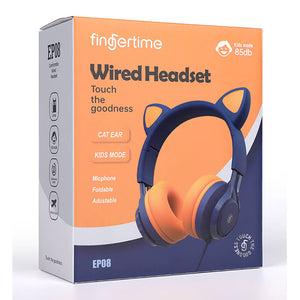 Adorable Feline Ear Headphones Volume Limit Kid Box