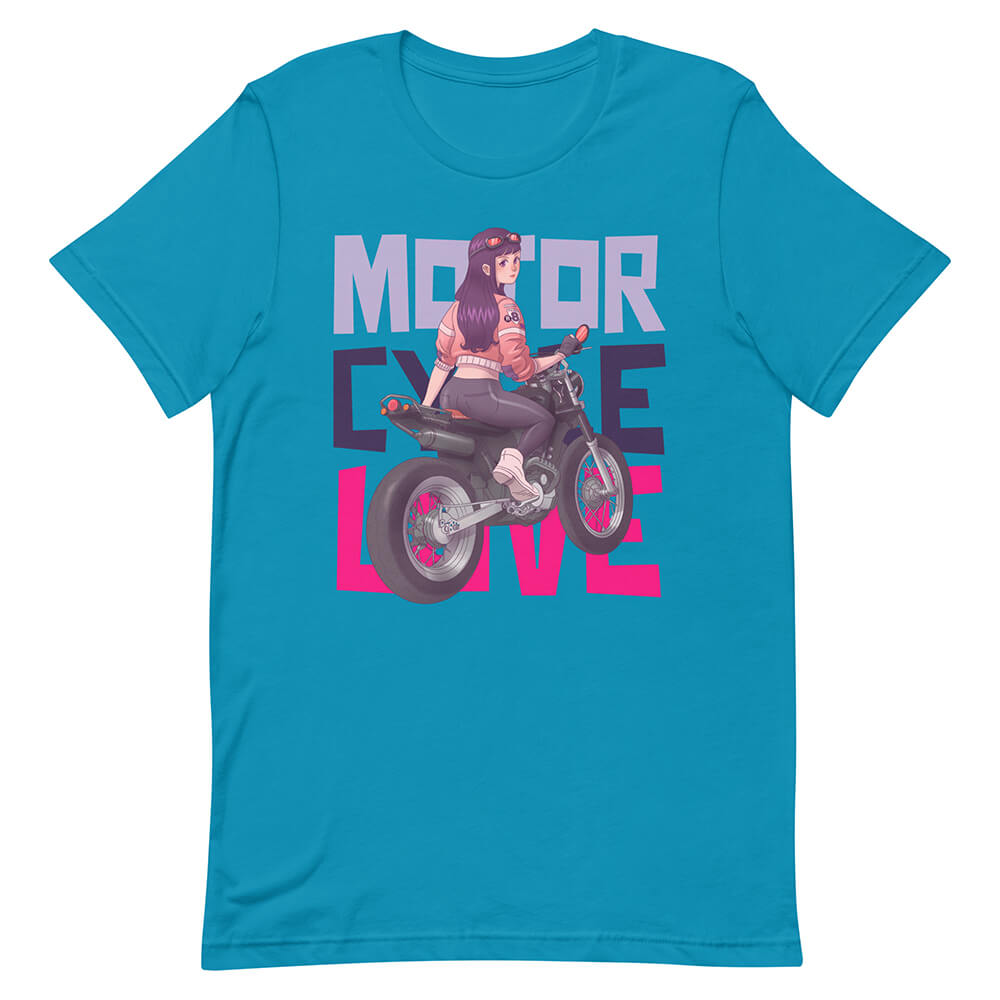 Aqua Cute Biker Girl Shirt Motorcycle Love