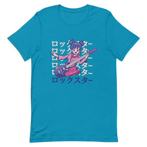 Aqua Double Pom Pom Haired Girl Tee Electric Guitar