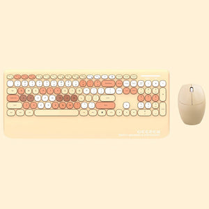 Beige 2.4GHz Wireless Sweet Color Combo Keyboard Mouse Wrist Rest