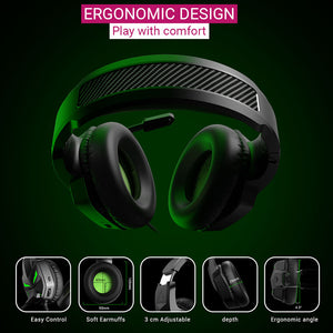 Black Anime Villain Headset Mic LED 3.5mm Jack USB Ergonomic Design